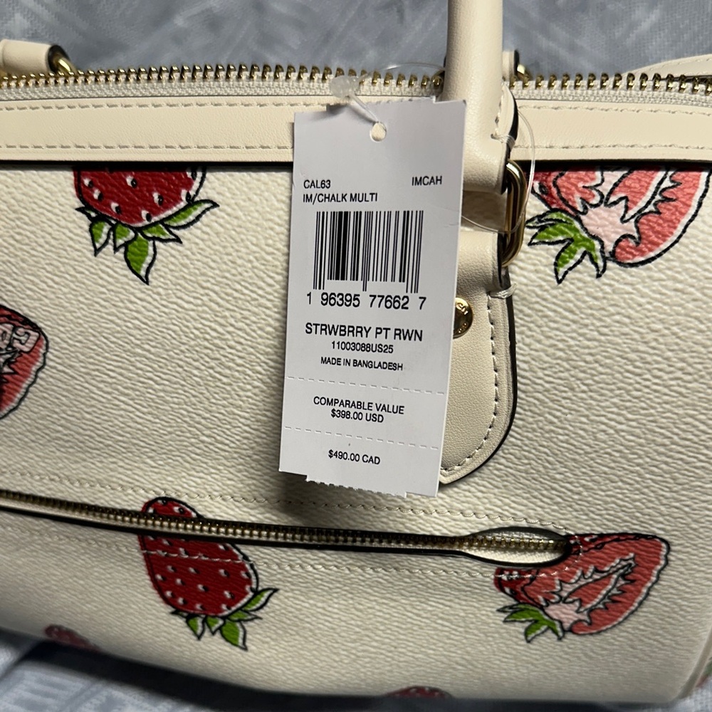 Coach Ivory Satchel with Red Strawberry Design - Picture 2 of 6